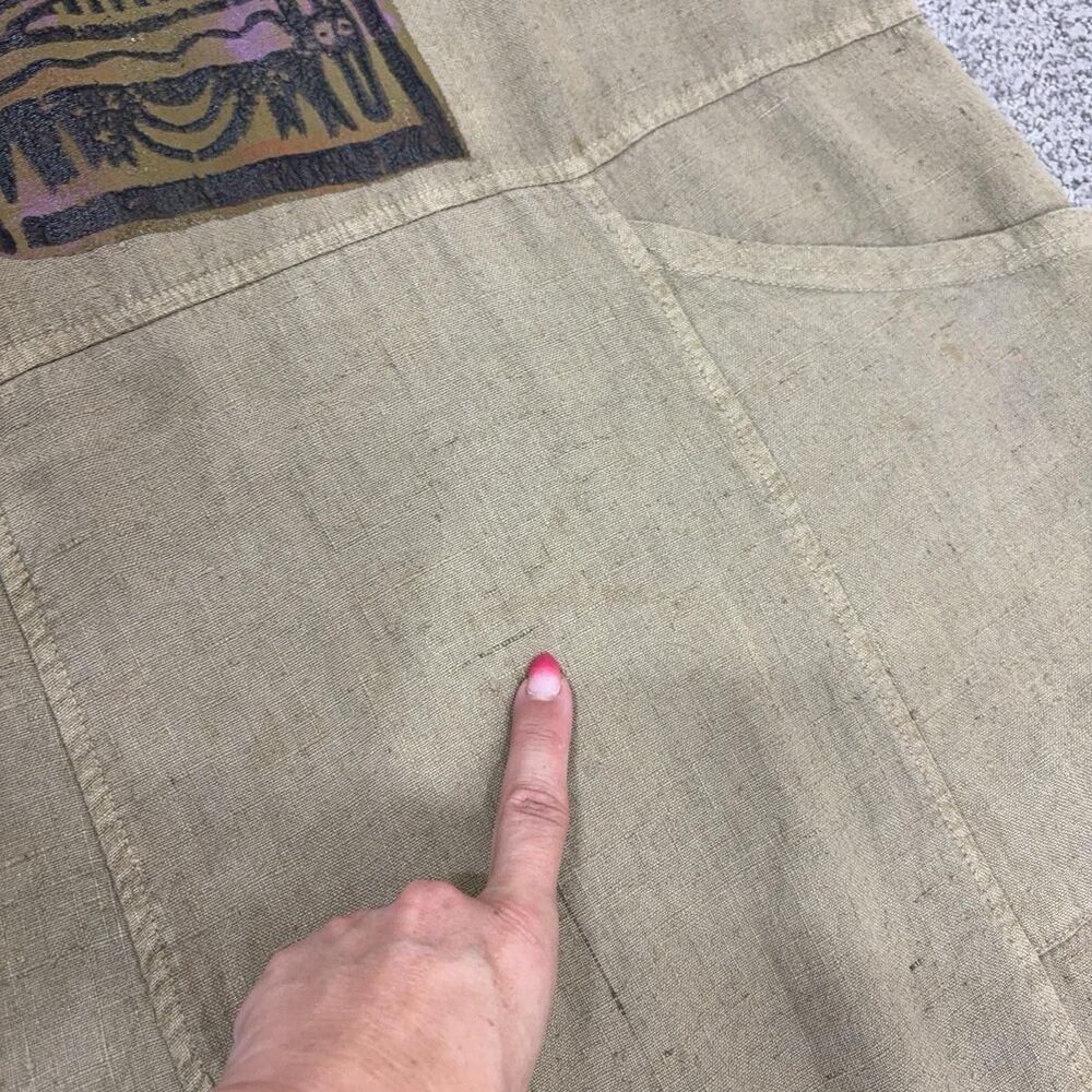 Vintage Focus Dress Womens Small Beige Linen Maxi Pockets Boho 90s Lagenlook - Picture 6 of 12